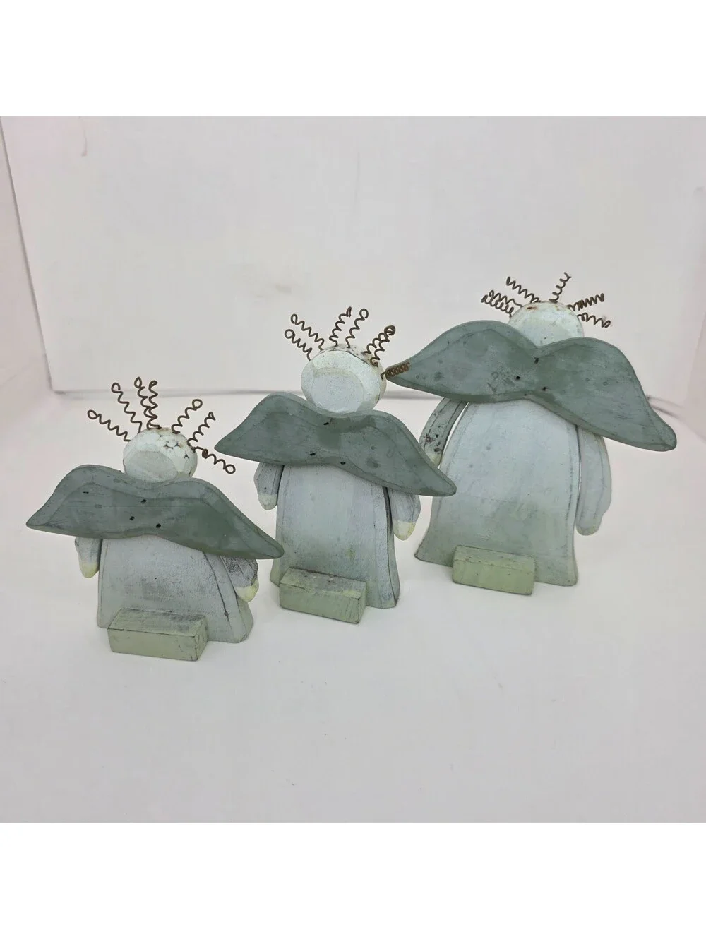 Vintage Primitive Resin Wood Look Angel Shelf Sitters Set of 3 - Faith Hope Love